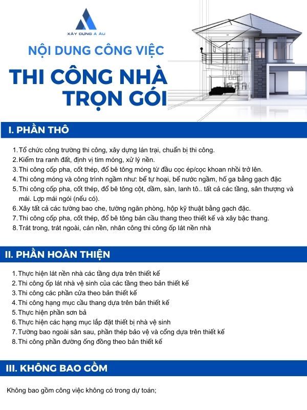 Nội dung công việc thi công nhà trọn gói 