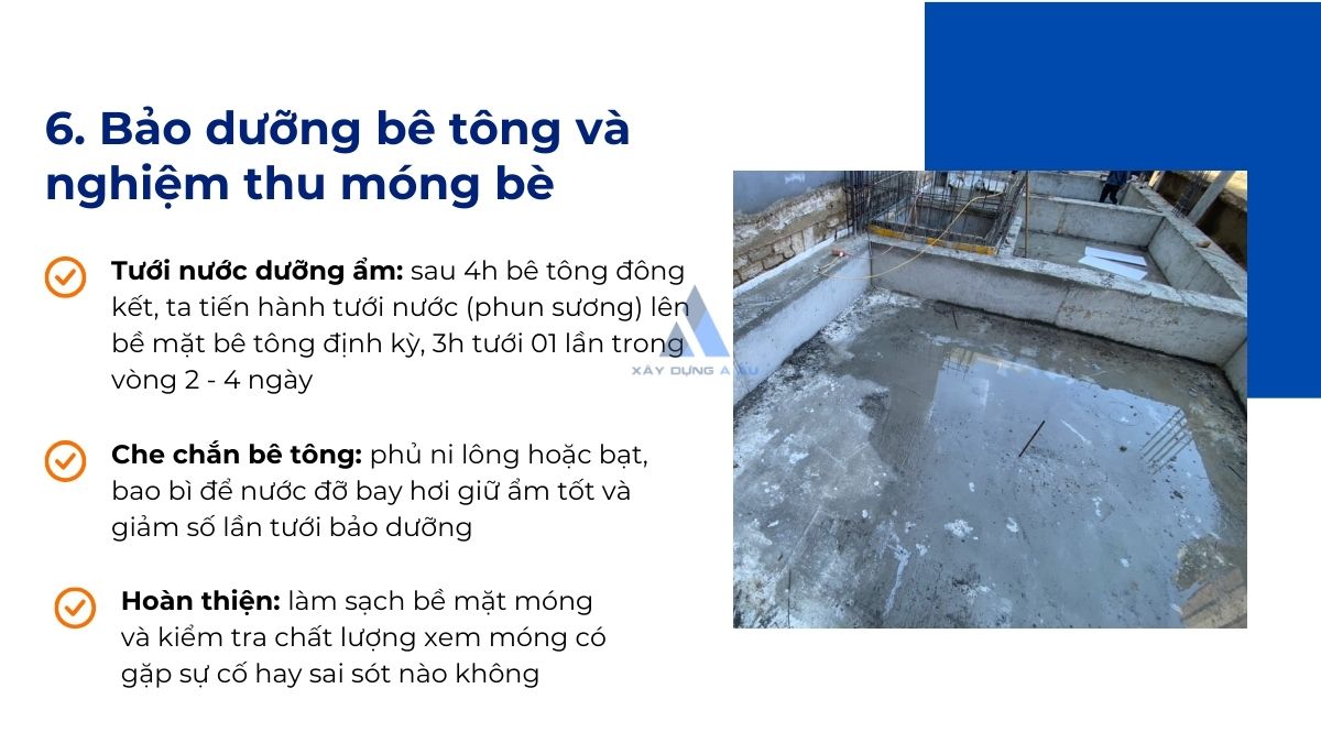 Bảo dưỡng bê tông nghiệm thu móng bè 