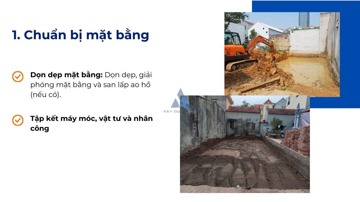 Chuẩn bị mặt bằng thi công móng bè 