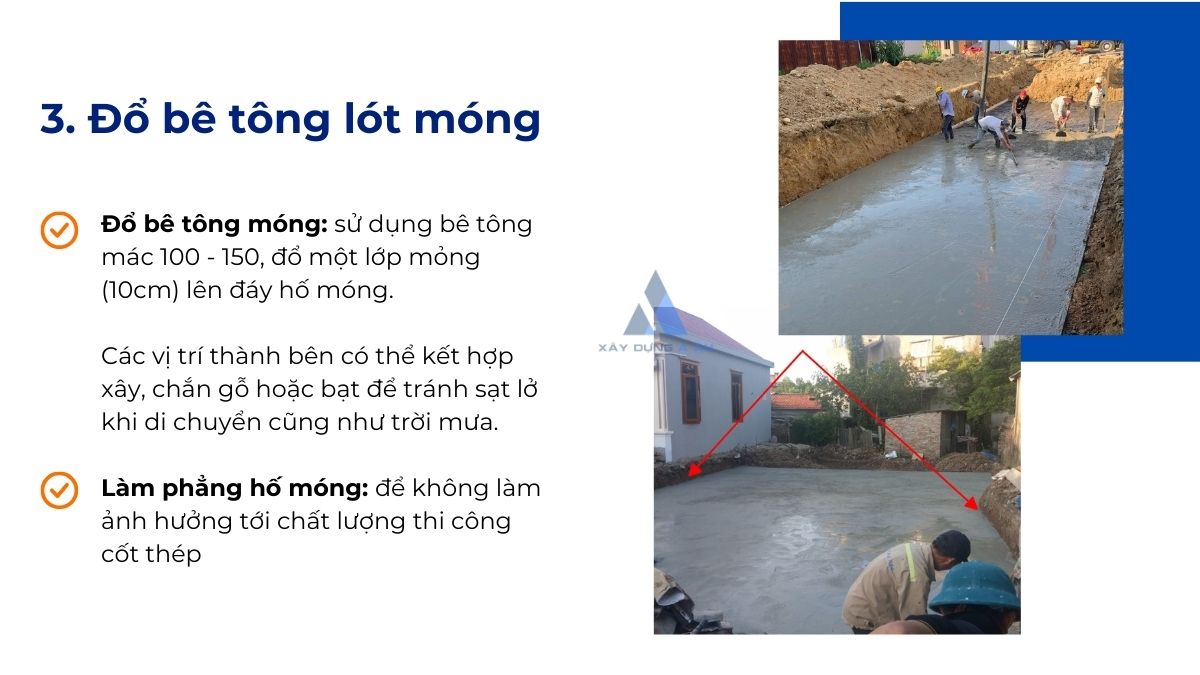 Đổ bê tông lót móng 