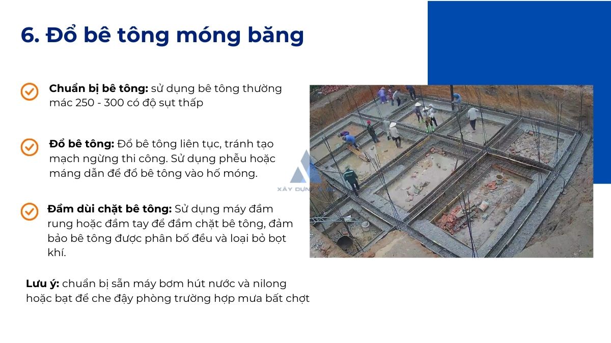 Đổ bê tông móng băng 