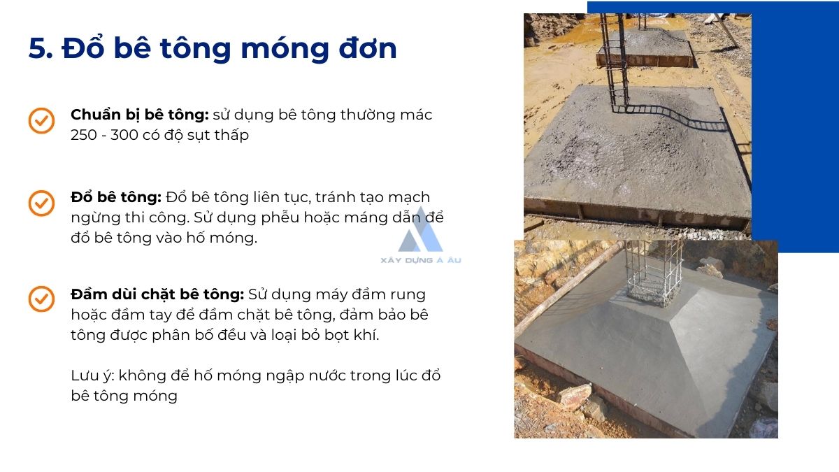 Đổ bê tông móng đơn 