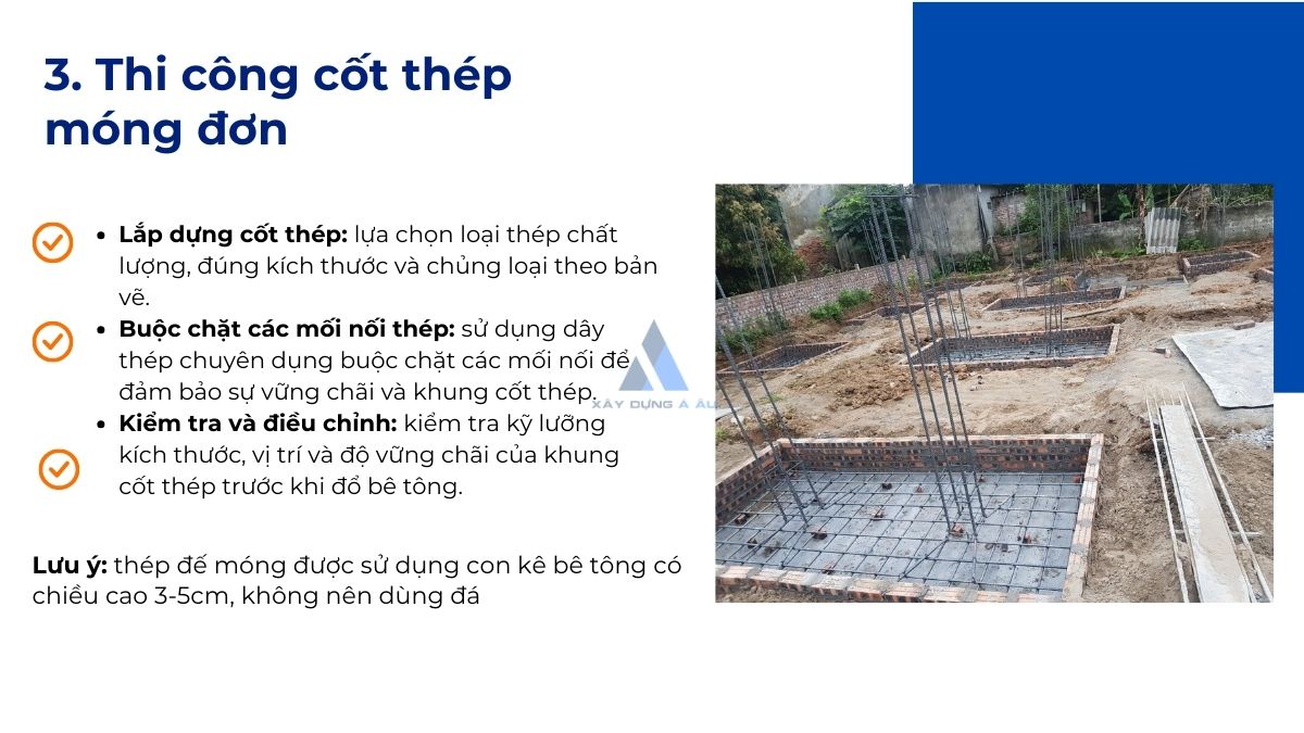 Thi công cốt thép móng đơn 