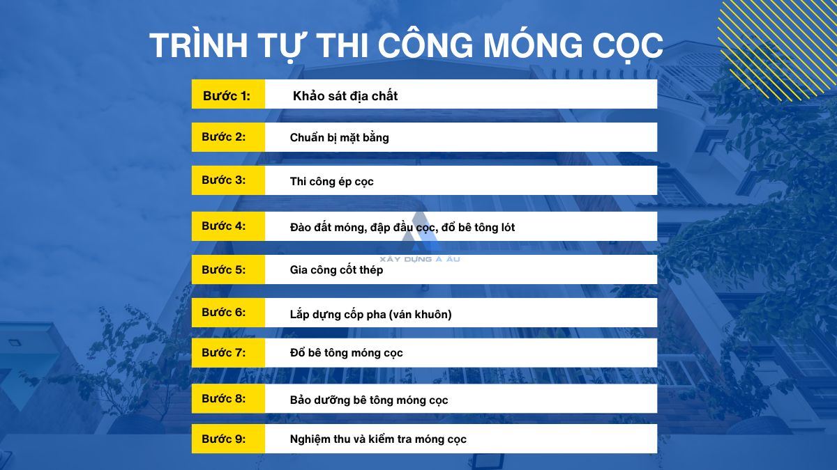 Trình tự thi công móng cọc 