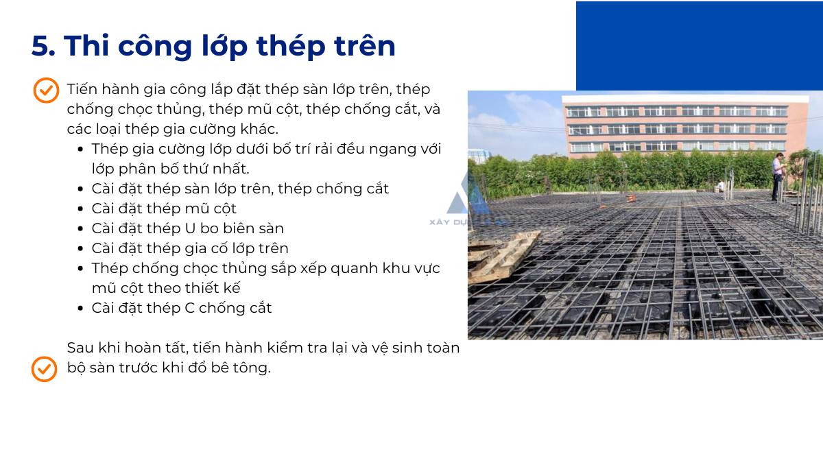 Thi công lớp thép trên 