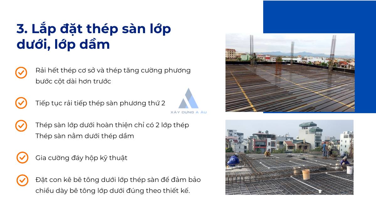 lắp đặt thép sàn lớp dưới lớp dầm